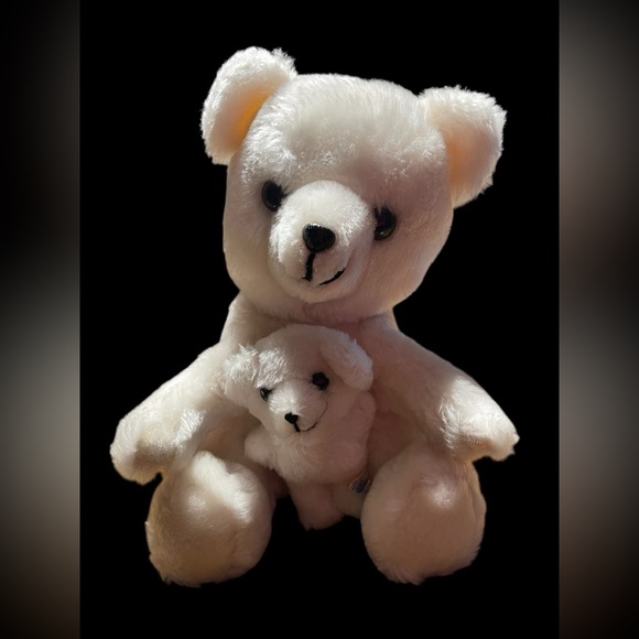 Vintage 1977 Dakin Nature Babies White Bear & Cub Plush Set 9” Hugging Toy - Picture 1 of 7